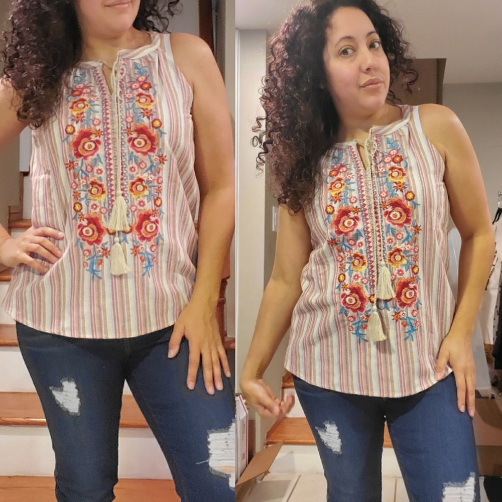 Red Stripe Embroidered Tank Top - Picture 4 of 6